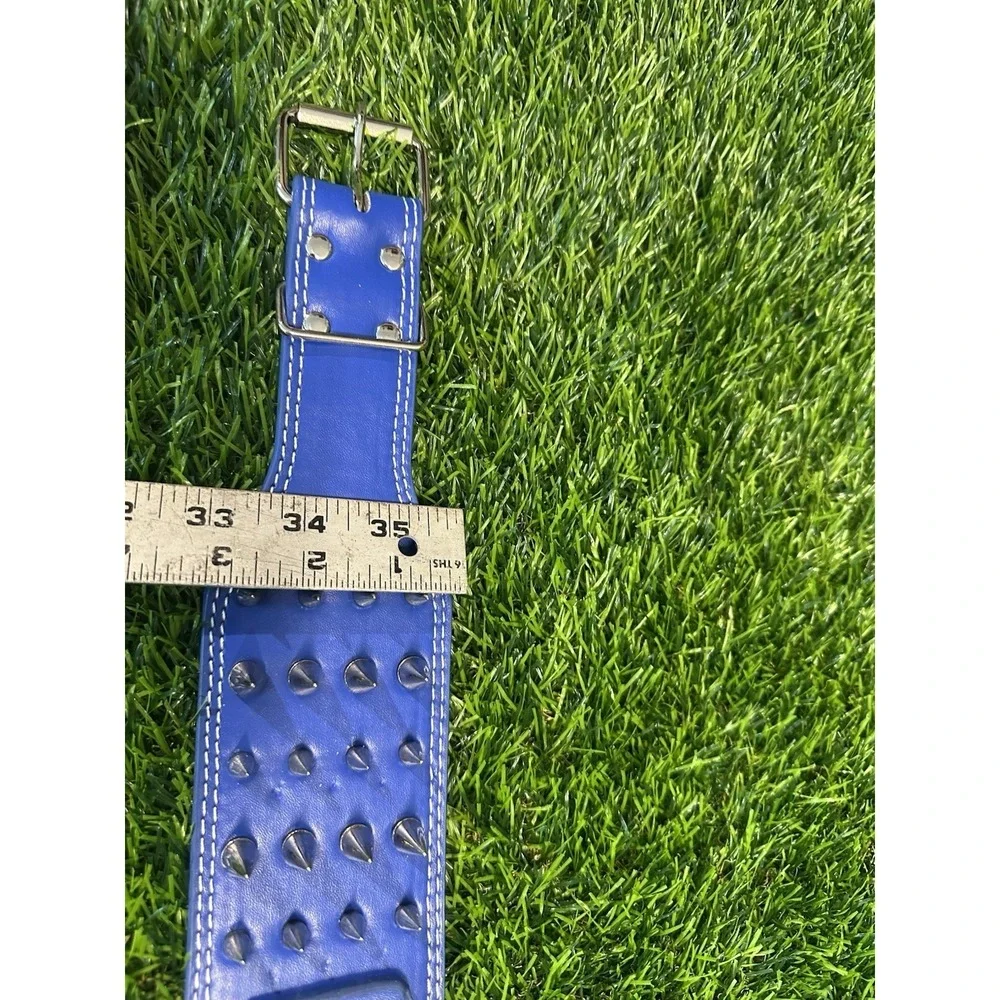 Genuine Leather Spiked Dog Collar Wide Luxury Blue Spike Pitbull Bully Size M